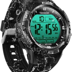 10ATM Waterproof Sport Watch for Swimming Diving with Stopwatch, 12/24 Hour Format, Dual Time Zone, Alarm Functions (2019 Version)