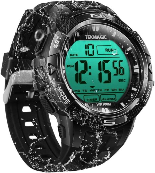 10ATM Waterproof Sport Watch for Swimming Diving with Stopwatch, 12/24 Hour Format, Dual Time Zone, Alarm Functions (2019 Version)