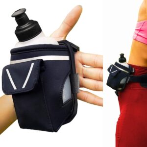 “2-in-1 Running Fun” - Handheld 12 Oz. Water Bottle & Running Belt Add-on - Straps Onto Your Hand or Slides on Belt! Waterproof Pocket Holds Money, Key, Gels – Maximises Your...