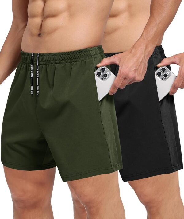 2 Pack Men's Gym Workout Shorts - 5'' Quick Dry Athletic Running Shorts for Casual Basketball with Zipper Pockets