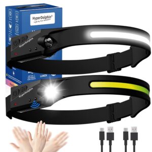 2-Pack Rechargeable Headlamp, LED Waterproof Headlight, 230° Headband Light, Motion Sensor Hands-Free, USB Head lamp Band, 350 Lumen Super Bright, 5 Modes, Comfortable for...