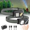 2 Pack Rechargeable LED Headlamp, 2500 Lumen, 7 Lighting Modes, Motion Sensor, Waterproof, Magnetically Attractable, 90Adjustable, Embedded Hook, Detachable, Black