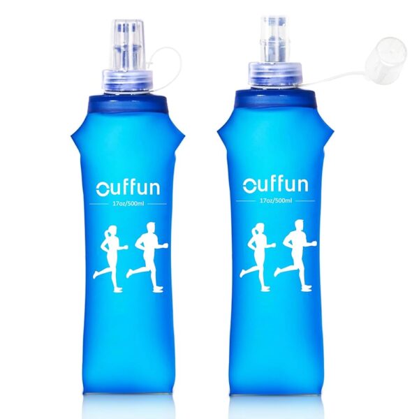 2 Pack Soft Water Bottle, TPU Collapsible Flask Foldable Bottles for Hydration Pack, BPA-Free, Running Lightweight Water Bottle for Outdoor Sports like Hiking Cycling Climbing...