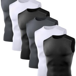 3/6 Pack Men’s Sleeveless Compression Shirts, Dry Fit Running Sports Workout Athletic Base Layer Tank Tops