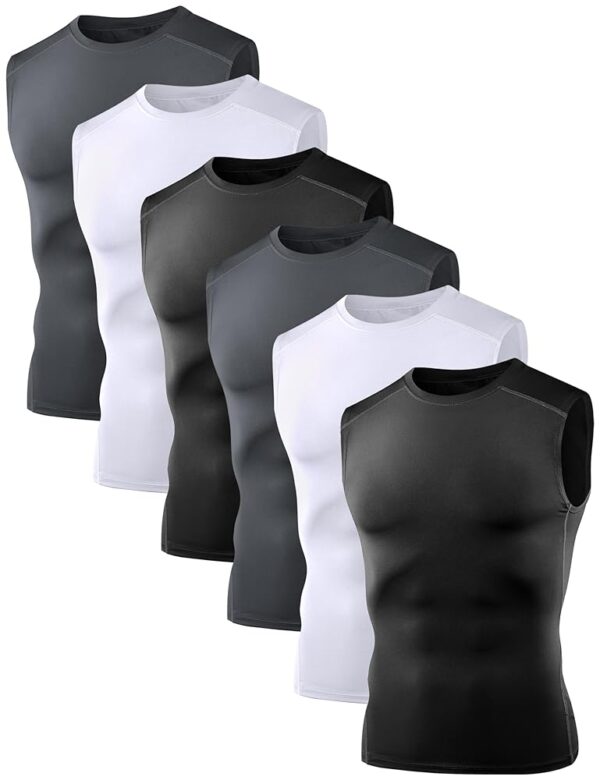 3/6 Pack Men’s Sleeveless Compression Shirts, Dry Fit Running Sports Workout Athletic Base Layer Tank Tops