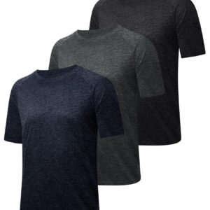 3 Pack Workout Mens Shirts - Dry Fit Causal Moisture Wicking Work Gym Athletic Short Sleeve for Basketball Running