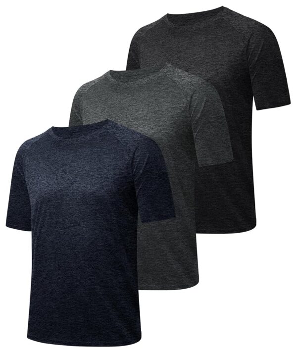 3 Pack Workout Mens Shirts - Dry Fit Causal Moisture Wicking Work Gym Athletic Short Sleeve for Basketball Running