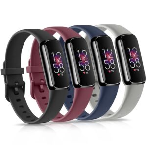 4 Pack Bands for Fitbit Luxe Bands, Soft Silicone Wristband Replacement Strap for Fitbit Luxe/Luxe Special Edition Fitness Tracker Women Men (Large, Black/Wine Red/Navy Blue/Grey)