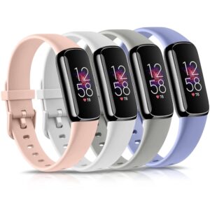 4 Pack Bands for Fitbit Luxe Bands, Soft Silicone Wristband Replacement Strap for Fitbit Luxe/Luxe Special Edition Fitness Tracker Women Men (Small, White/Pink/Gray/Violet)