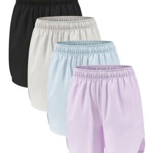 4 Packs Girls Athletic Shorts with Pockets Running Active Shorts Dry-Fit, Sports Workout Shorts for Kids Teens