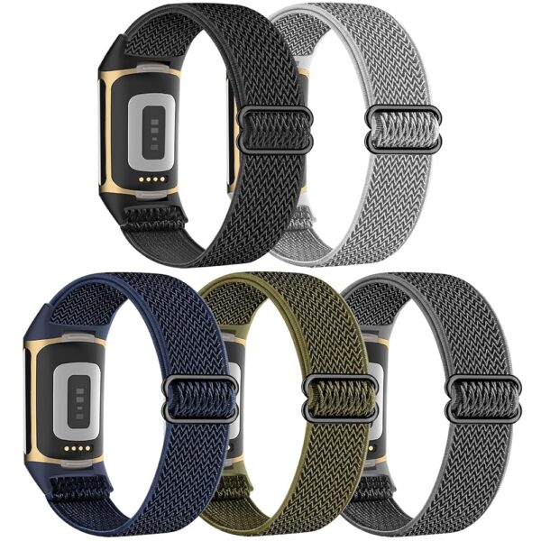 5 Pack Stretchy Nylon Compatible with Fitbit Charge 6 Bands/Fitbit Charge 5 Bands for Women Men, Elastic Adjustable Straps Sport Replacement Wristbands for Fitbit Charge 5/6 Watch