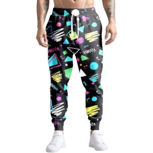 80s 90s Mens Joggers Pants Sports Funny Workout Running Printed Retro Sweatpants Casual Track Pants with Pockets