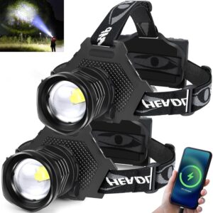 Aikertec Rechargeable LED Headlamp 100000 Lumen, Super Bright Head Lamp Flashlight with 5 Lighting Modes, IPX6 Waterproof, Zoomable Headlamp for Camping, Hiking, Fishing,...