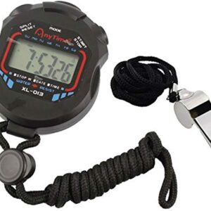 AKOAK Sports and Referee Digital Stopwatch Timer/W Bonus Stainless Steel Coach Whistle with Lanyard