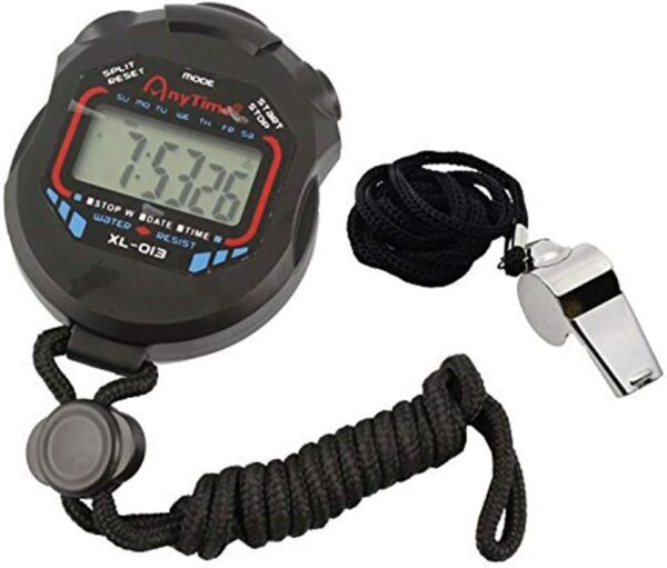 AKOAK Sports and Referee Digital Stopwatch Timer/W Bonus Stainless Steel Coach Whistle with Lanyard