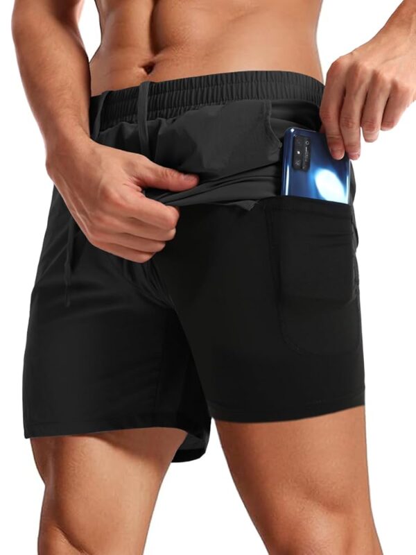 Aolesy Men's Workout Shorts with Liner - 5'' Quick Dry 2 in 1 Running Shorts Sports Athletic Gym Shorts with Zipper Pockets