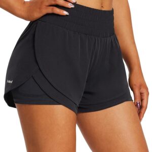 BALEAF Women's Workout Running Shorts 2 in 1 Spandex High Waisted 3" Athletic Shorts with Liner Pockets