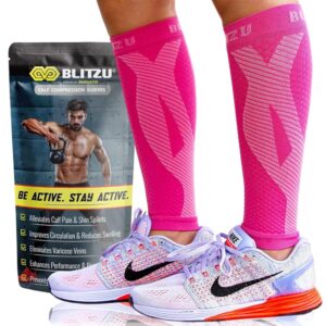 BLITZU Calf Compression Sleeve for Men & Women Footless Compression Socks Support Runners Leg Sleeve Shin Splints Pain Relief