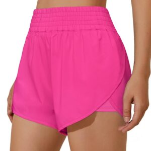 BMJL Womens Running Shorts High Waisted Side Pocket Athletic Shorts High Side Slit 2 in 1 Gym Shorts