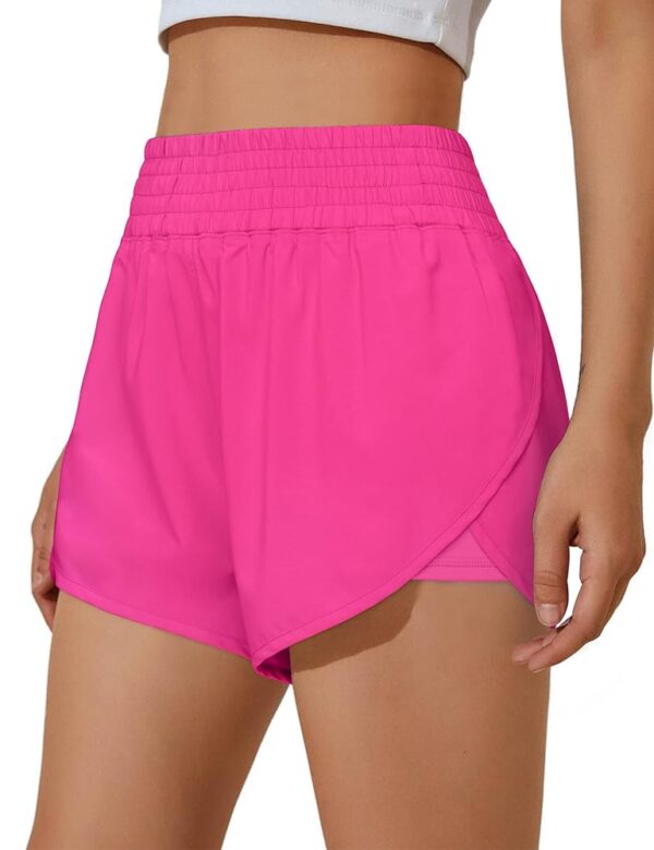 BMJL Womens Running Shorts High Waisted Side Pocket Athletic Shorts High Side Slit 2 in 1 Gym Shorts