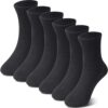 BONANGEL Kids Athletic Crew Socks, 6 Pairs Boys Girls Cotton Dress Socks, Unisex Kids School Uniform White Black Socks