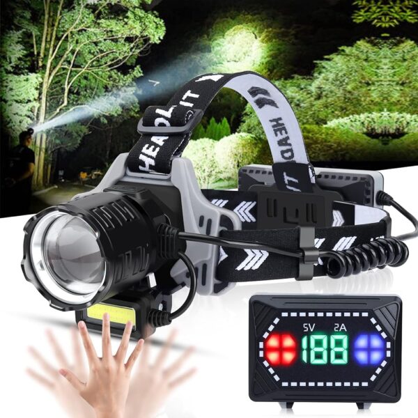 Bud K Rechargeable LED Headlamp, 120000 Lumens Super Bright Headlamp Flashlight with Motion Sensor, 8 Modes, 135°Adjustable, IPX7 Waterproof Head Lamp for Camping, Running,...