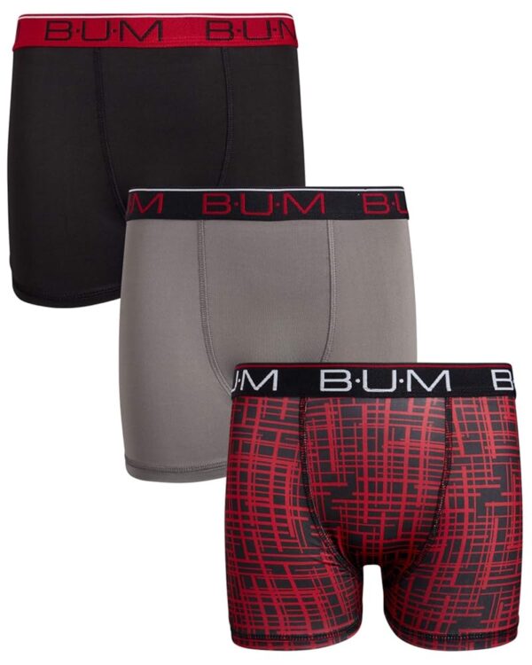 B.U.M. Equipment Boys’ Underwear – 3 Pack Performance Boxer Briefs (Size: 8-18), Size 8-10, Charcoal/Red/Black