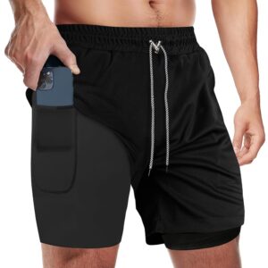 candyfouse Men's 2 in 1 Running Shorts, Quick Dry Workout Shorts with Liner, Athletic Shorts with Zip Pockets and Towel Loop