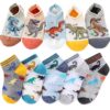 CHUNG Boys Cotton Ankle Socks 5/10 Pack Low Cut Dinosaur Mesh 2-9Y Light Weight Back School Running Sports Casual