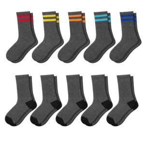 Comfoex 10 Pairs Boys Crew Socks Sports Athletic Long Calf Socks For Kids 4-10 Years Old With Cushioned Sole