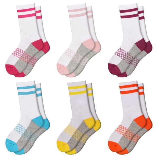 Comfoex Girls Crew Socks Athletic Half Cushioned Long Socks Cotton Calf Socks For Kids 6 Pairs