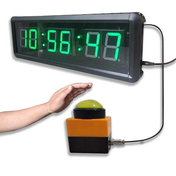 Countdown Timer Clock, Large Stopwatch with Tap Button, Support Count Up & Real Time Function, Ideal for Indoor Games & Sports, Wall Mount/Tabletop, 13.4x3.7in.