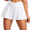 CRZ YOGA Crossover Butterfly Athletic Shorts for Women 2 in 1 Flowy High Waisted Tennis Running Workout Shorts Pockets