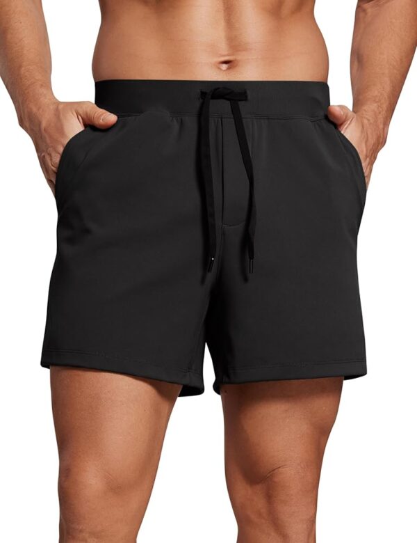 CRZ YOGA Men's Four-Way Stretch Workout Shorts - 5" Soft Durable Casual Athletic Shorts with Pocket Gym Running Hiking