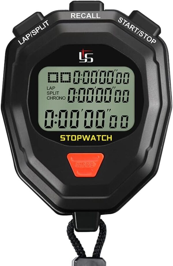 Digital Sports Stopwatch Timer, 100Lap /Split Memory Stopwatch Timer Clock, Large Display Waterproof Shockproof On Off Mute Function with Lanyard for Swimming Running Sports...