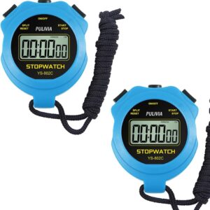 Digital Stopwatch Timer Only Stopwatch with ON/Off, NO Bell Silent No Clock No Date Basic Operation, PULIVIA Sport Stopwatch for Coaches Swimming Running, 2 Pack Blue