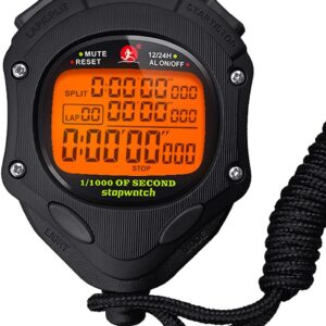 Digital Stopwatch Timer with Back Light Stop Watch 0.001second Timing|100 Lap Memory,Large dispaly Alarm Clock for Coach Sports Swimming Running Marathon Competition(100LAP(Back...