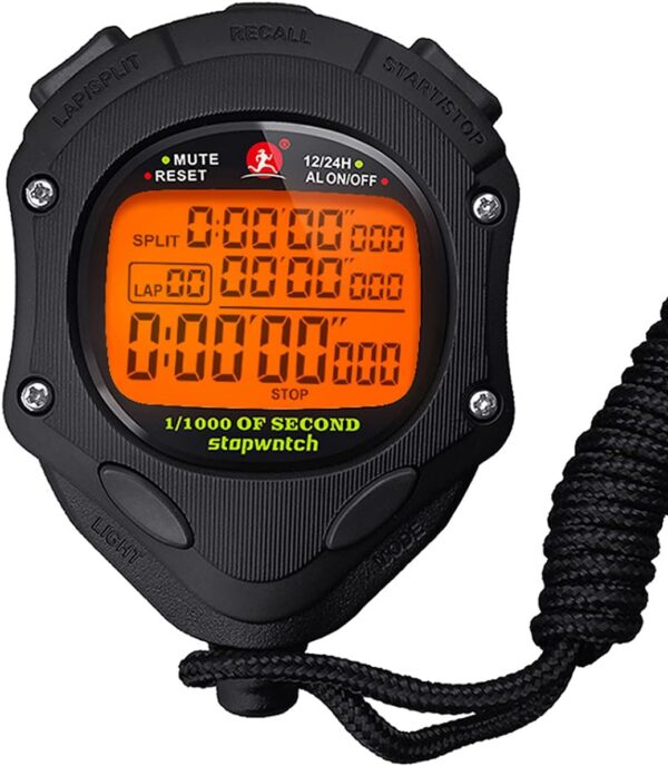 Digital Stopwatch Timer with Back Light Stop Watch 0.001second Timing|100 Lap Memory,Large dispaly Alarm Clock for Coach Sports Swimming Running Marathon Competition(100LAP(Back...