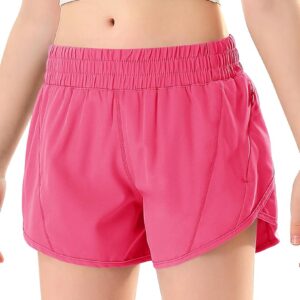 DOCUMO Girls Athletic Shorts with Zipper Pocket, Liner Quick Dry Running Shorts for Kids Teen Girls Active Sports Shorts