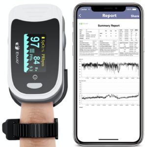 EMAY Sleep Oxygen Monitor with Built-in Recording Capability | Track Continuous Blood Oxygen Levels & Pulse Rate Overnight | Provides Sleep Report & Raw Data