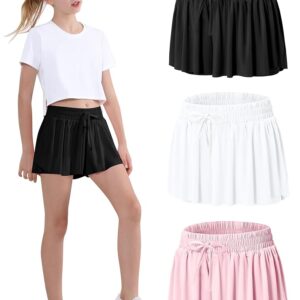 EXARUS Girls Butterfly Shorts Flowy Athletic 2 in 1 Cheer Dance Flutter Skirt Skort Running Gym Preppy Kids Apparel