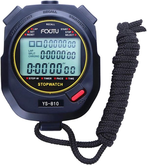 FCXJTU Digital Sports Stopwatch Timer Multi-laps/Splits Memory Stopwatch Calendar Alarm, Pace Mode with 3-Row Extra Large Screen Water Resistant Includes Battery, Lanyard for...