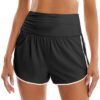 Fisoew Womens High Waisted Running Shorts Ruched Dolphin Contrast Trim Workout Athletic Gym Shorts