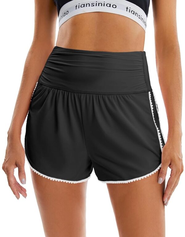 Fisoew Womens High Waisted Running Shorts Ruched Dolphin Contrast Trim Workout Athletic Gym Shorts