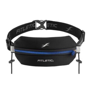 Fitletic Neo Race Belt, Black & Blue | Unique No Bounce Design for Marathon, Triathlon, Trail, 5k, 10k | Running Belt | N01R-04