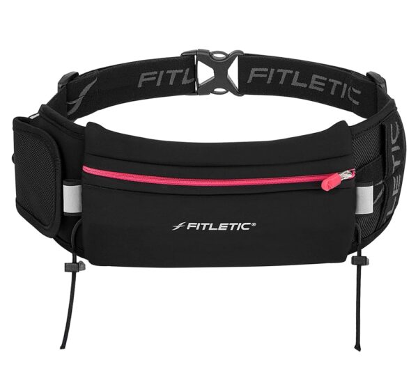 Fitletic - Ultimate II Running Pouch with Gels, Runners Pouch, Running Waist Belt with Gel Loops, Exterior Pocket, Inner Pocket, and Integrated Bib Toggles, Running Accessories