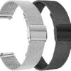 FitTurn 2 Pack for Wahoo ELEMNT Rival Watch Bands, Replacement Grids Thin Stainless Steel Mesh Loop Snap Clasp Strap for Wahoo ELEMNT Rival Running/Multisport GPS Smartwatch