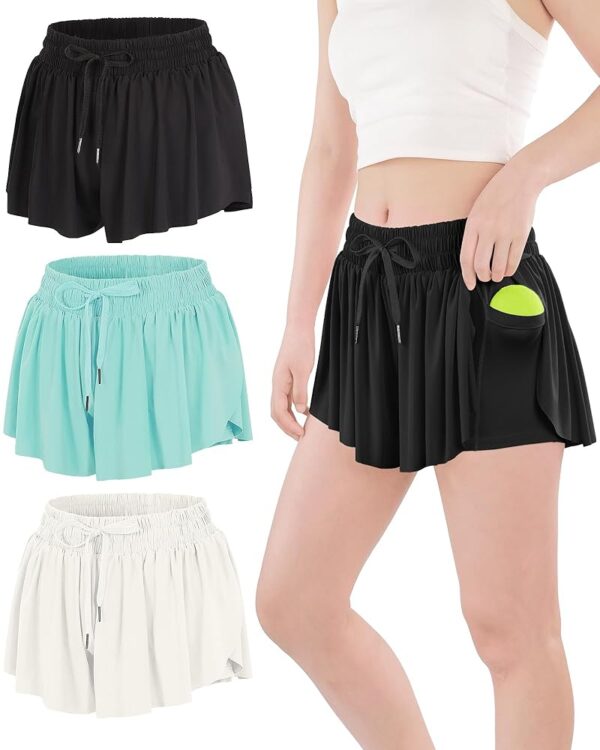 Flowy Shorts for Girls 2-in-1 Butterfly Athletic Shorts with Spandex Liner for Preppy Cheer, Fitness, Tennis, Gym