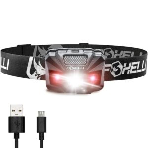 Foxelli Rechargeable LED Headlamp – Ultralight, Waterproof, and USB Rechargeable Headlamp with Red Light for Running, Camping, Hiking & Outdoors