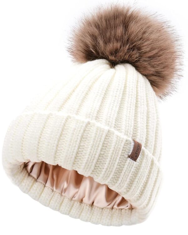 FURTALK Toddler Beanie Satin Lined Baby Boys Girls Winter Hats Pom Pom Beanies for Kids